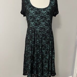Torrid Black and Green Fit and Flare Midi Dress